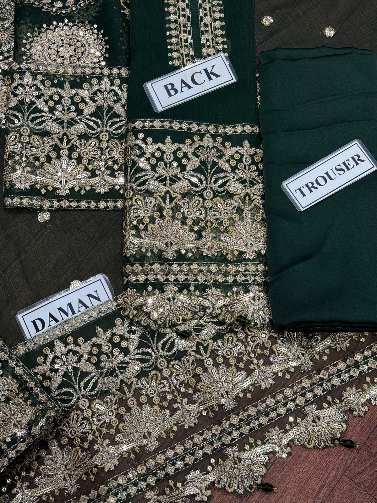 Green Chiffon Embroidered 3 Piece Unstitched Suit - Party Wear