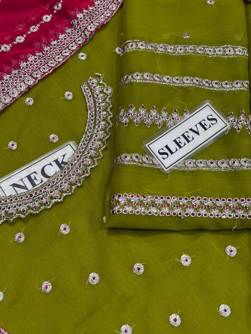 Chiffon Embroidered 3 Piece Unstitched Suit - Party Wear