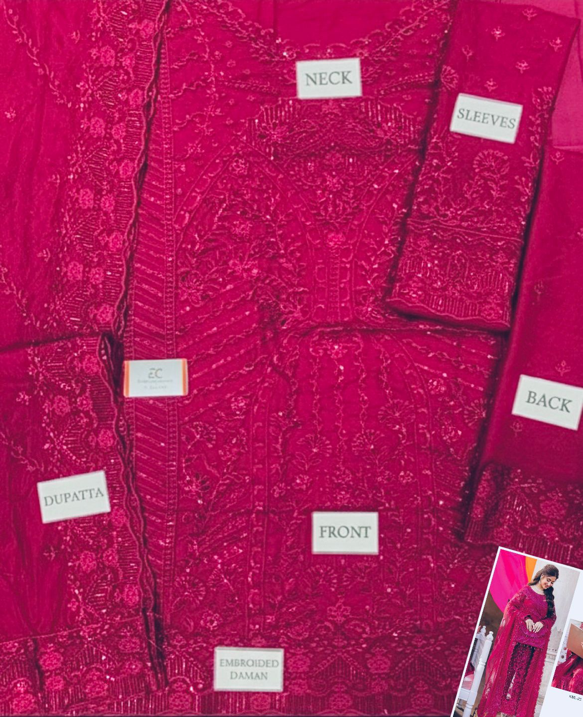 Embroidered/Hand Embellished Net 3 Piece Unstitched Dress