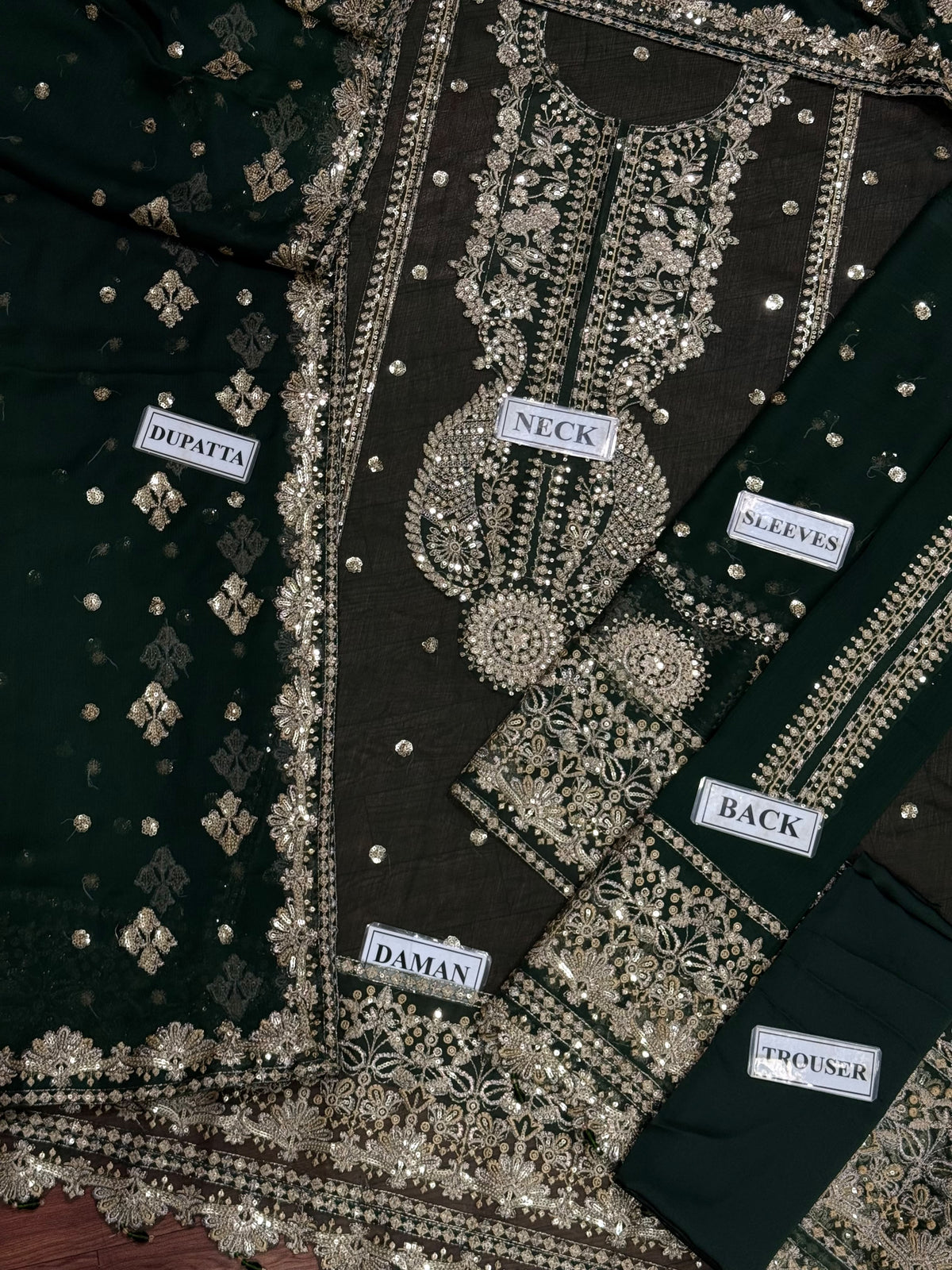 Green Chiffon Embroidered 3 Piece Unstitched Suit - Party Wear