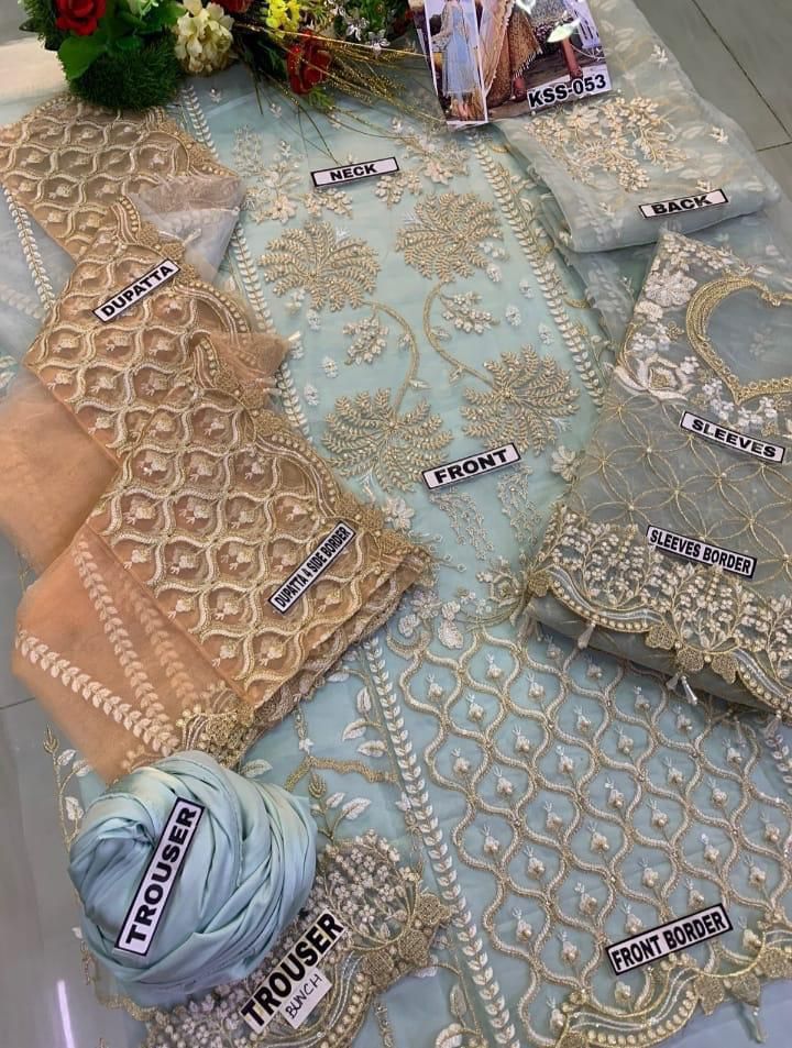 BRIDAL ORGANZA 3 Piece Unstitched Dress - Party Wear