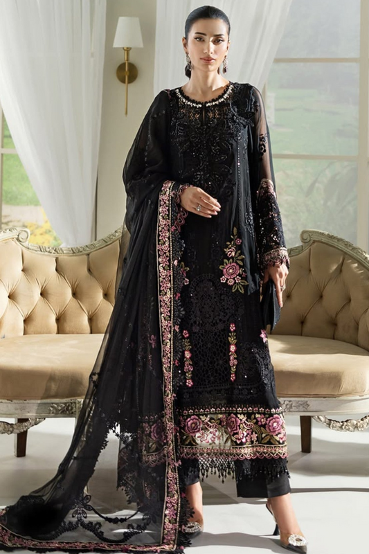 Black Luxury Embroidered Chiffon 3 Piece Unstitched Suit