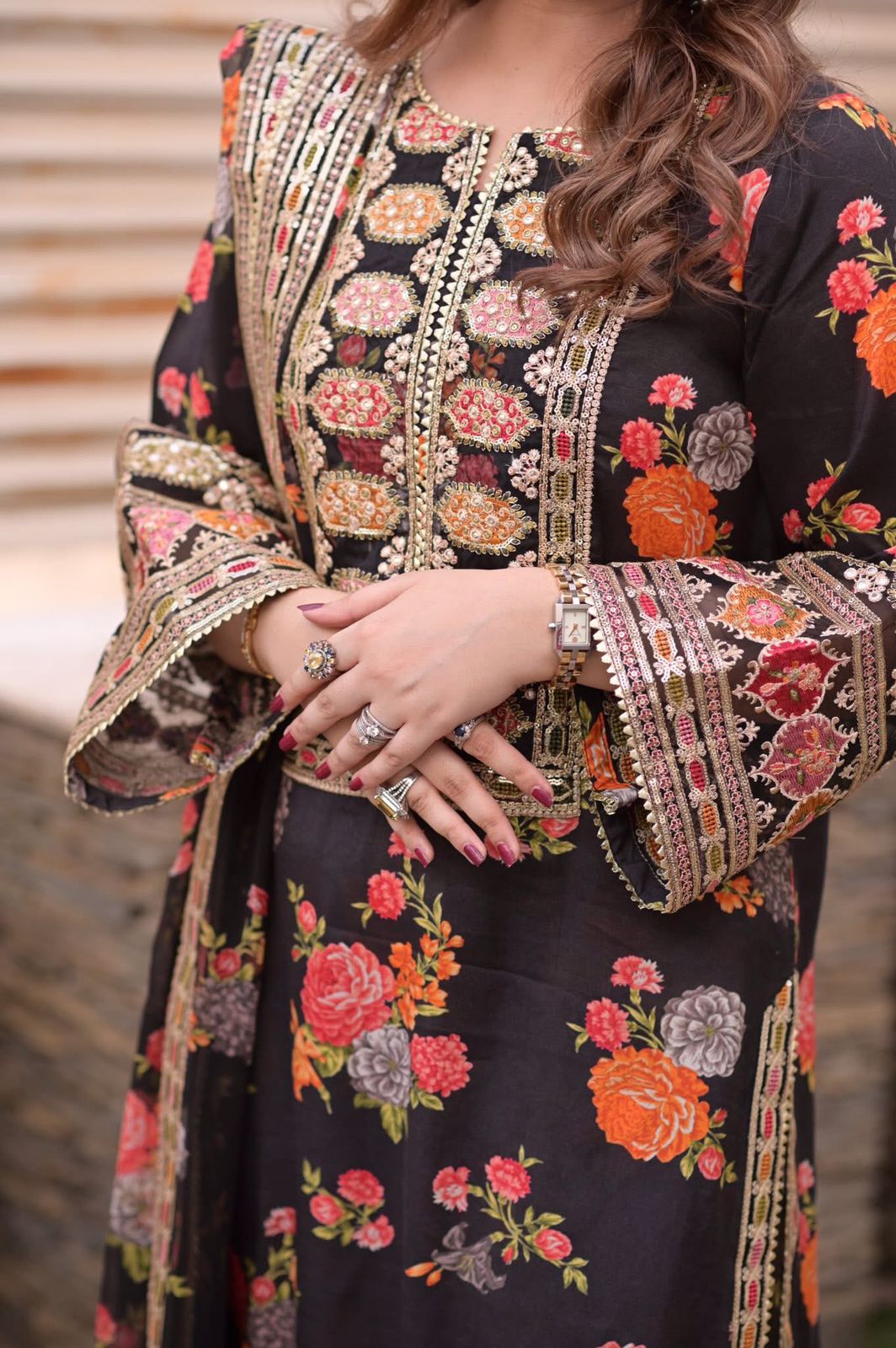 Black Embroidered Luxury Lawn Unstitched 3 Piece Dress- ANL