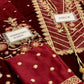 Mehroon Velvet Embroidered Unstitched 3 Piece Suit EAV