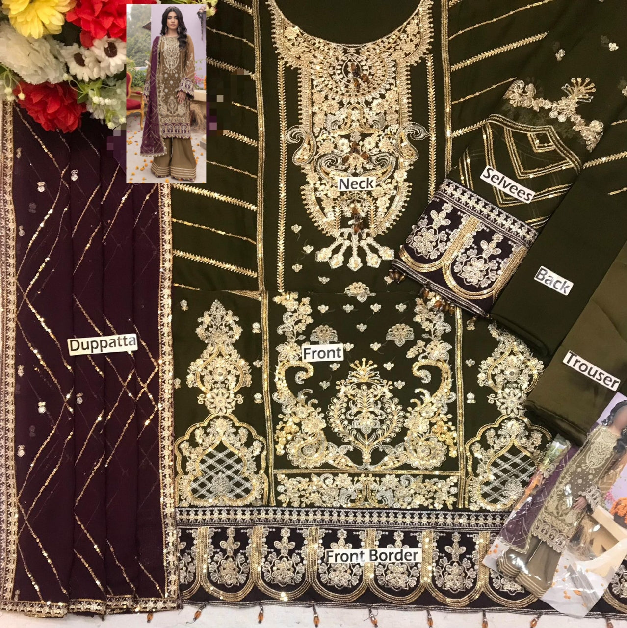 Embroidered Chiffon 3 Piece Unstitched Suit AL-Party Wear