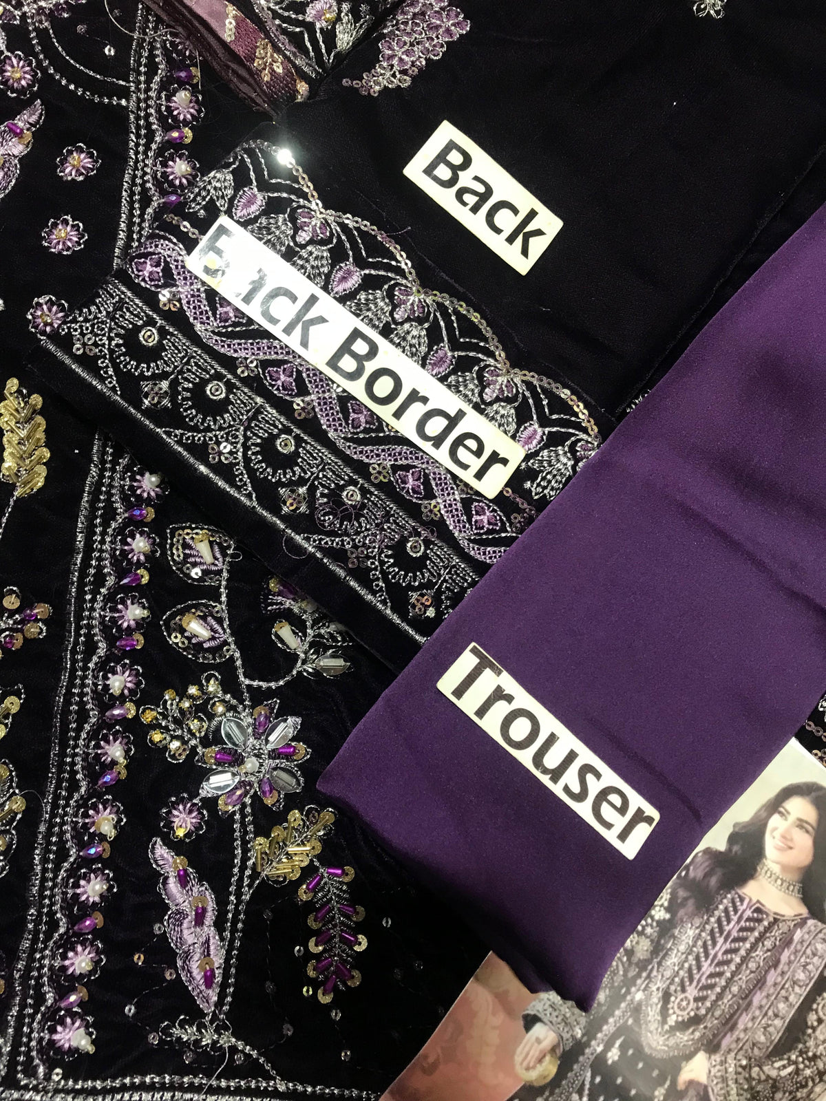 Dark Purple Luxury Velvet Suit 3 Piece Unstitched - ANL
