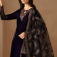 Plum & Multi shaded Velvet Unstitched 3 Piece Dress - Party Wear