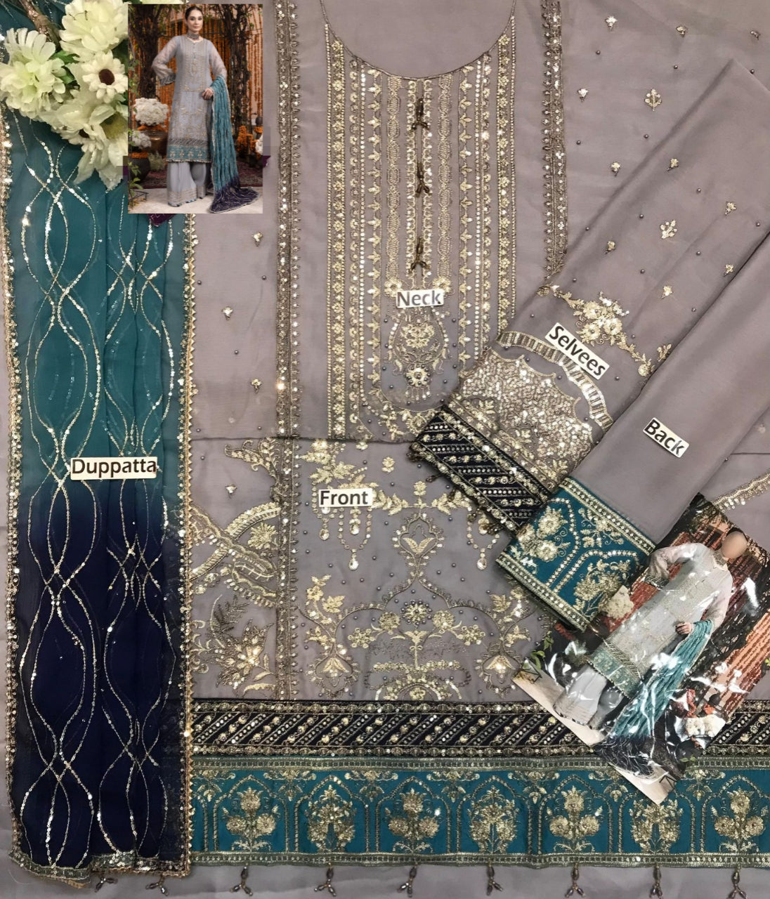 Embroidered Chiffon 3 Piece Unstitched Suit AL-Party Wear
