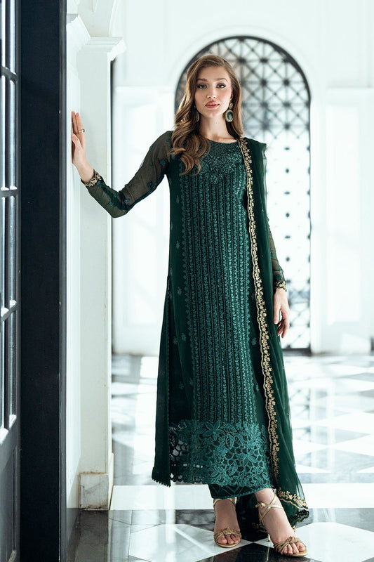 Embroidered Dark Green Luxury Chiffon Dress