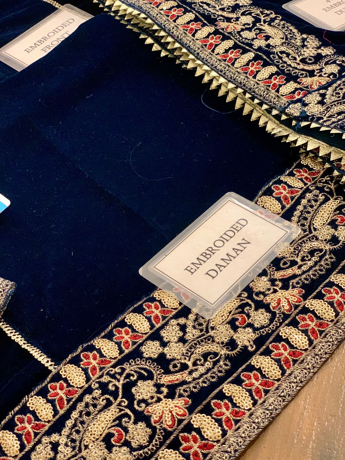 Velvet Embroidered Unstitched 3 Piece Suit ANL-07- Party Wear