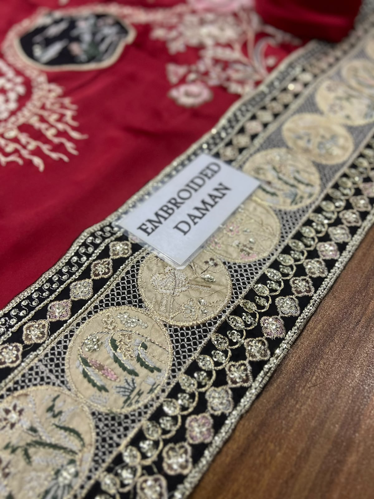 Red Kaftaan Charmeuse Silk 3 Piece Unstitched Suit EK-E1149/104/418 - Party Wear