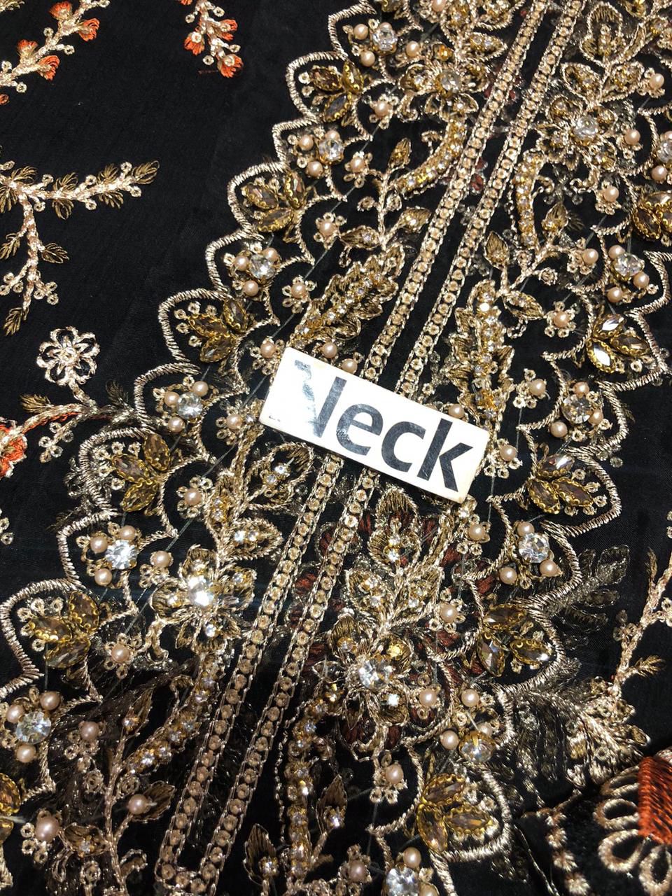 Black Chiffon Embroidered 3 Piece Unstitched Suit - Party Wear