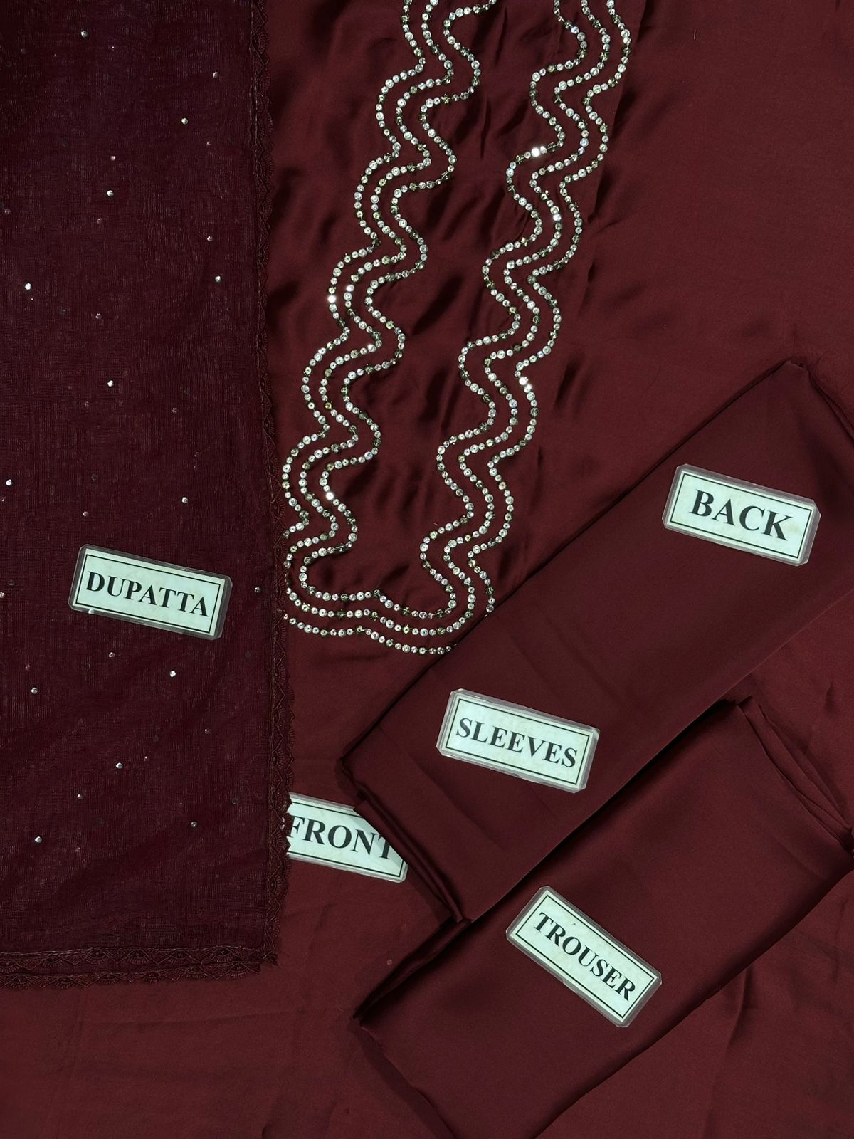 Hand Work Silk 3 Piece Unstitched Suit Chameuse