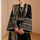 Velvet Embroidered Unstitched 3 Piece Suit -BLACK-Party Wear