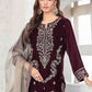 Maroon Luxury Velvet Dress Embroidered 3 Piece Unstitched
