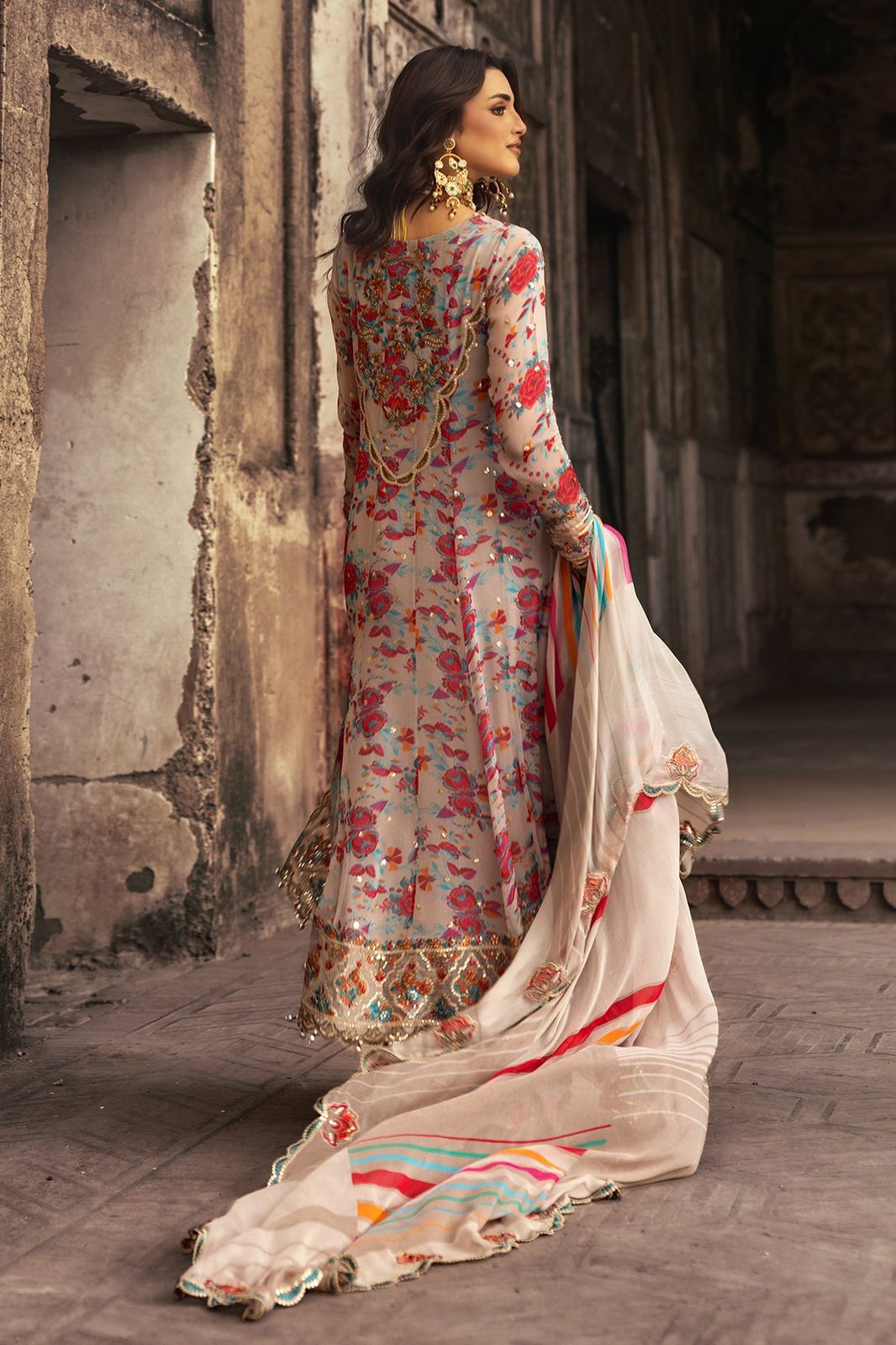 Embroidered Multi Floral Luxury Chiffon 3 Piece Unstitched Dress CHZ-Party Wear
