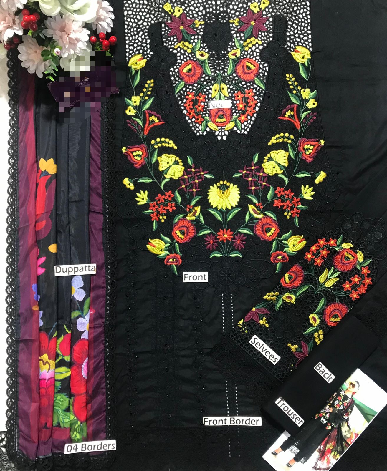 Black Luxury Lawn Chicken Kari Embroidered 3 Piece Unstitched