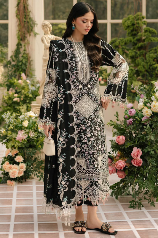 Black Luxury Embroidered Lawn 3 piece Unstitched Dress