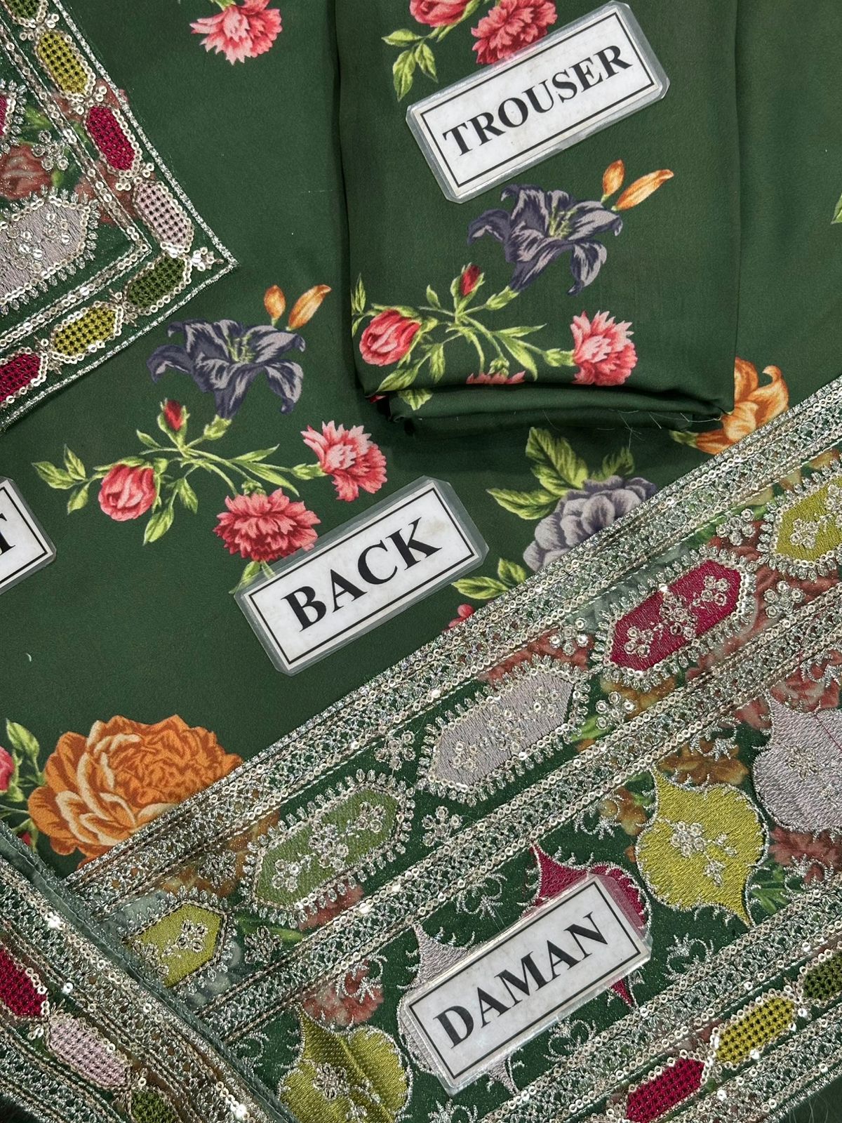Green Printed Silk 3 Piece Unstitched Suit ACL-LUX-15-25 - Party Wear