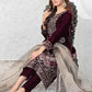 Maroon Luxury Velvet Dress Embroidered 3 Piece Unstitched