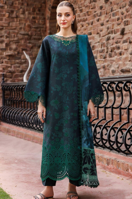 Green Lawn Embroidered 3 Piece Unstitched Dress- WM