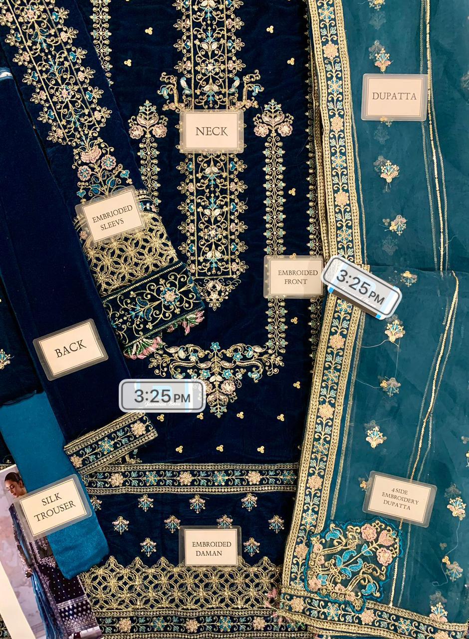 Velvet Embroidered Unstitched 3 Piece Suit EAV-MEHER-24 - Party Wear