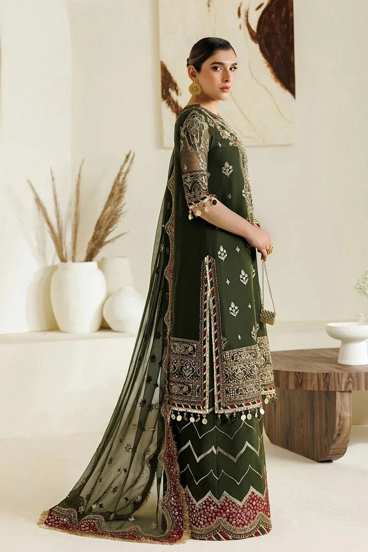 Green Chiffon Embroidered 3 Piece Unstitched Suit - Party Wear
