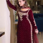 Mehroon Luxury Velvet Suit 3 Piece Unstitched - ANL
