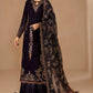 Plum & Multi shaded Velvet Unstitched 3 Piece Dress - Party Wear