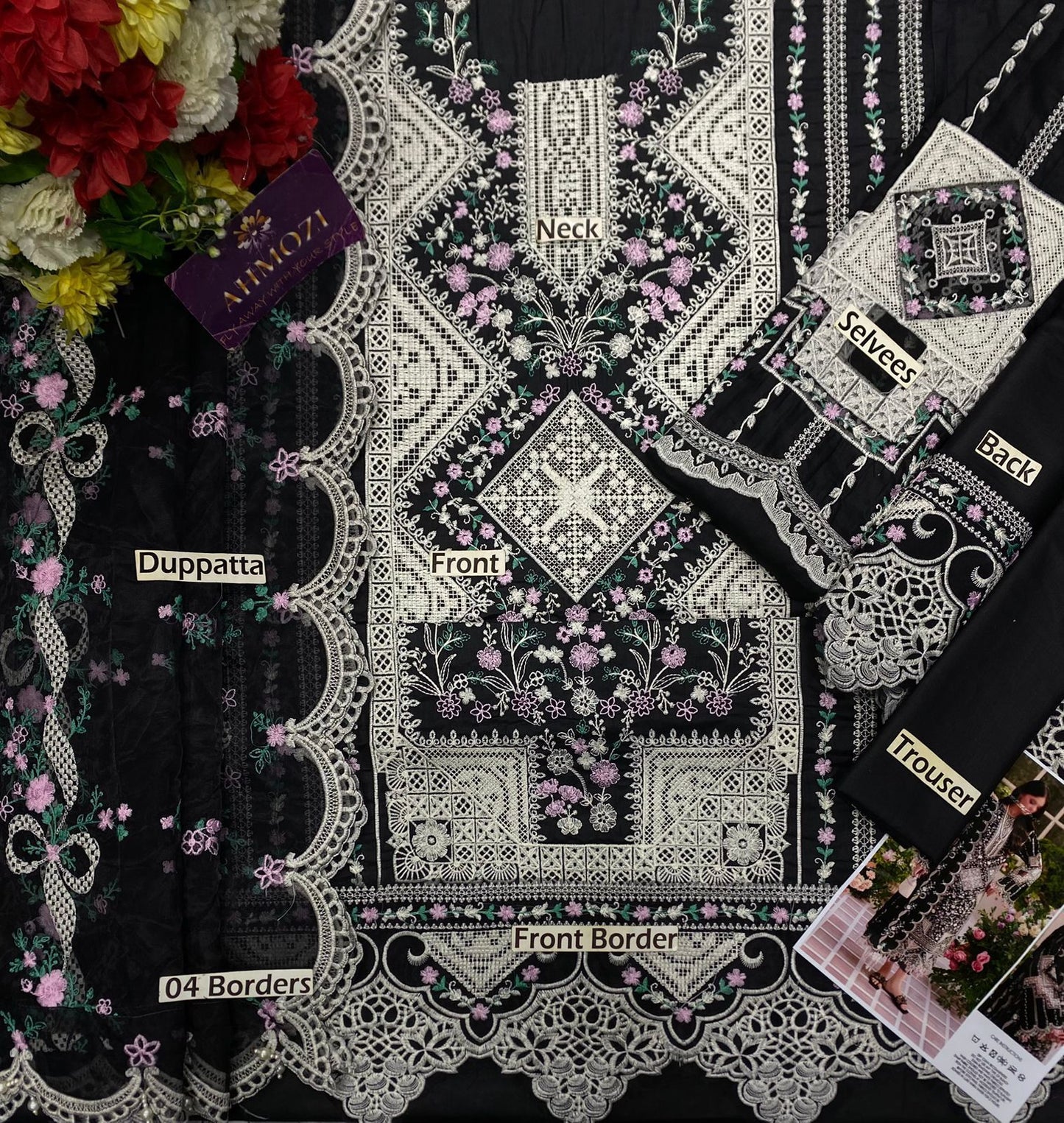 Black Luxury Embroidered Lawn 3 piece Unstitched Dress