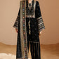 Velvet Embroidered Unstitched 3 Piece Suit -BLACK-Party Wear
