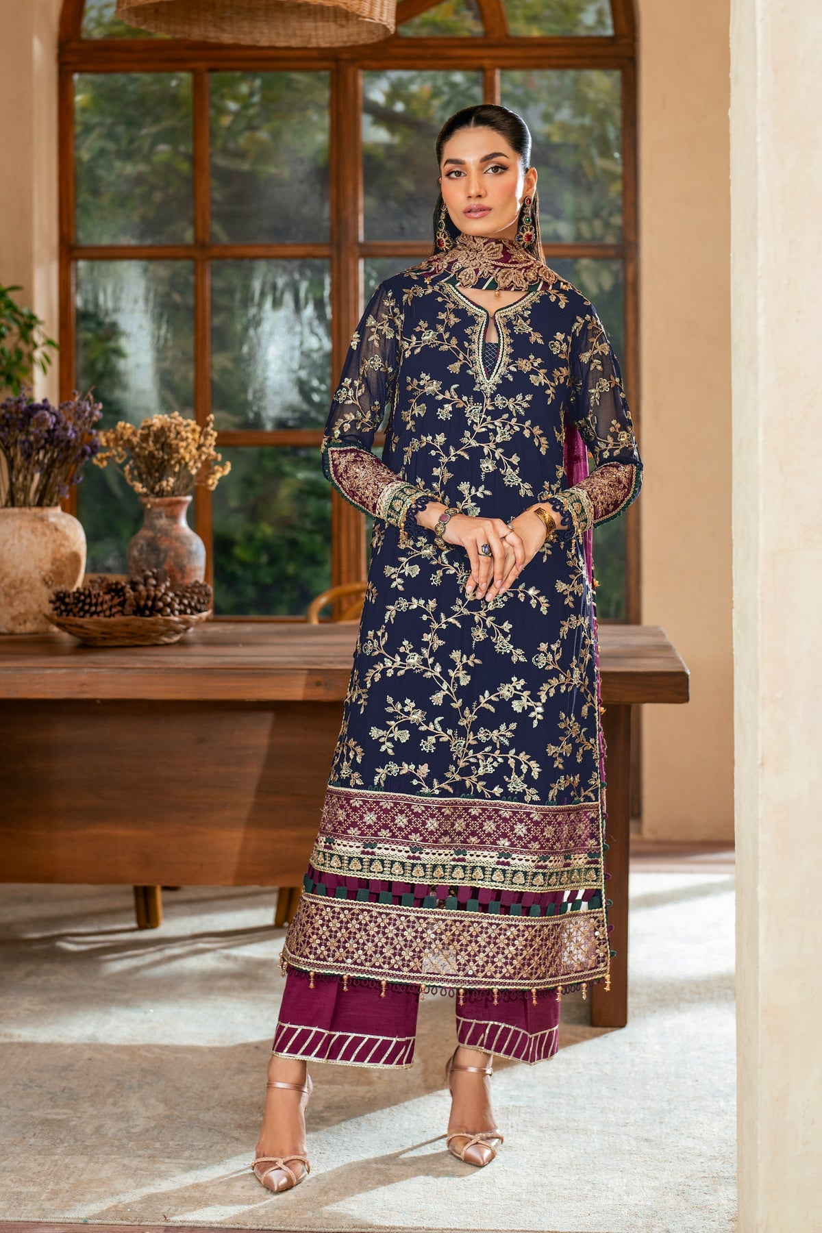 Luxury Chiffon Embroidered Dress 3 Piece Unstitched