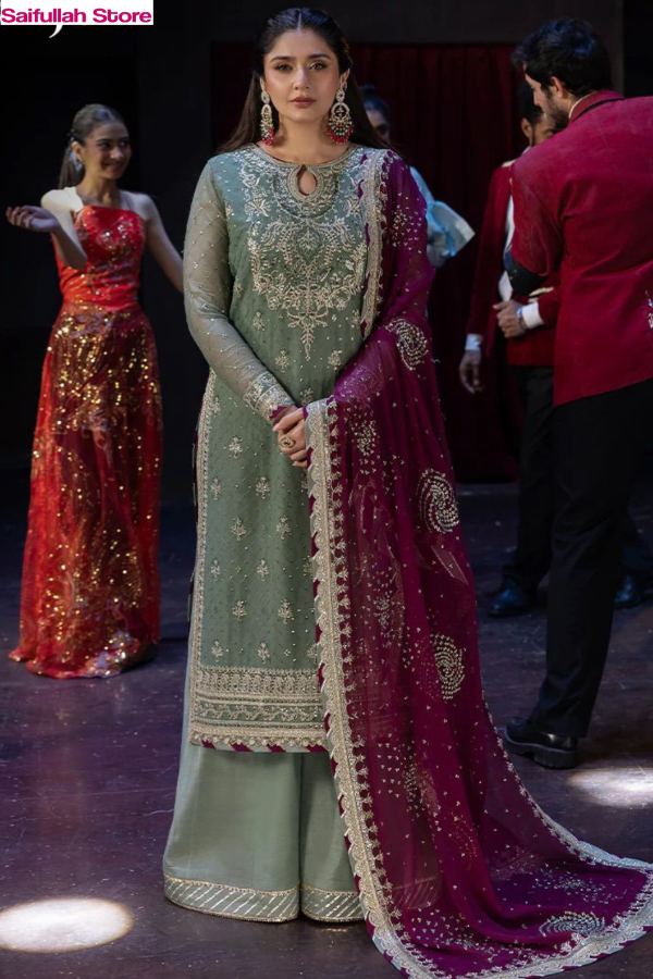 Chiffon Embroidered 3 Piece Unstitched Suit - Party Wear