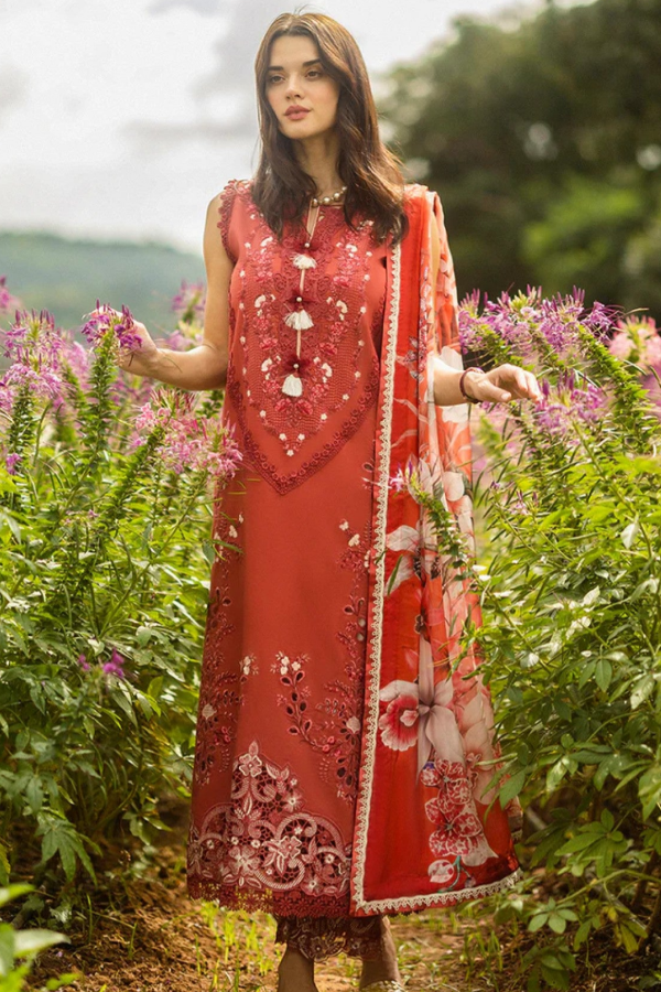 Luxury Chicken Kari Embroidered Lawn 3 piece Unstitched Dress-Hemline