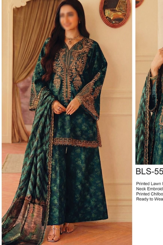 Luxury Lawn Embroidered 3 Piece Unstitched - BLS-55