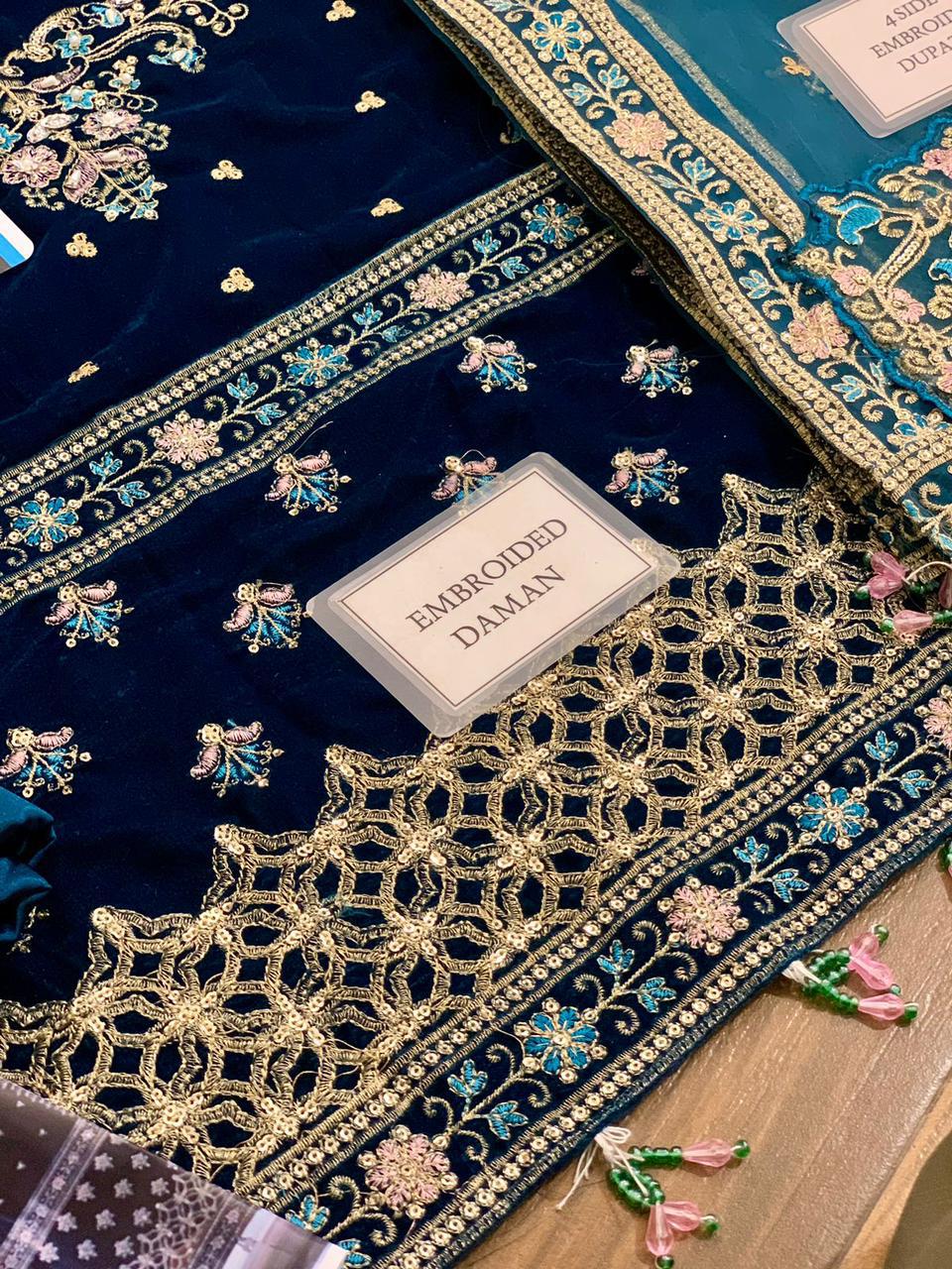 Velvet Embroidered Unstitched 3 Piece Suit EAV-MEHER-24 - Party Wear