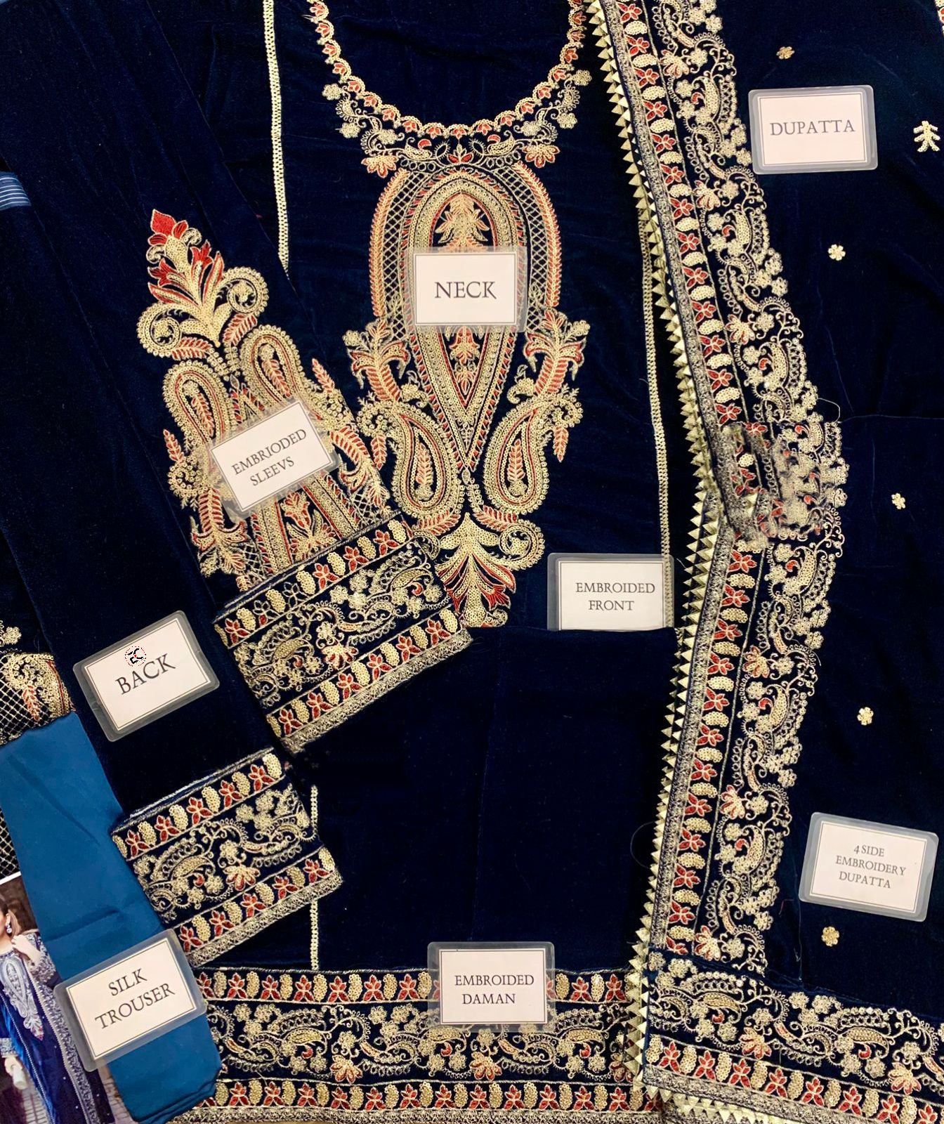 Velvet Embroidered Unstitched 3 Piece Suit ANL-07- Party Wear