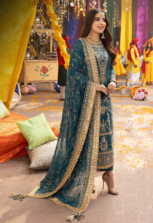 Embroidered Chiffon 3 Piece Unstitched Suit AJ-24-Party Wear