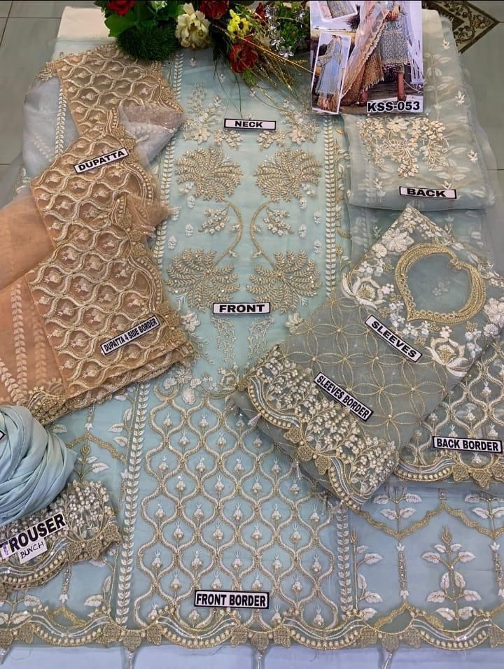 BRIDAL ORGANZA 3 Piece Unstitched Dress - Party Wear