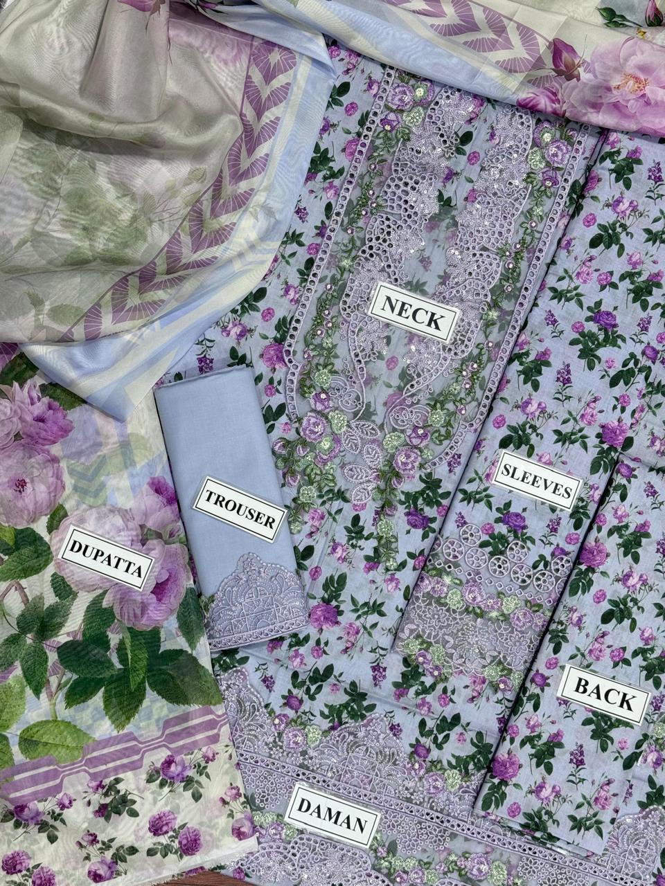 Lawn Embroidered 3 Piece Unstitched Dress- WM