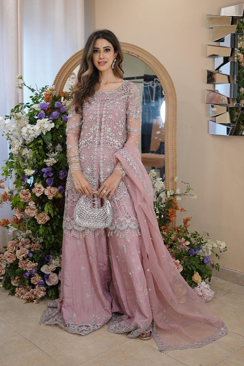 Pink Luxury Organza Suit 3 Piece Unstitched - Part Wear