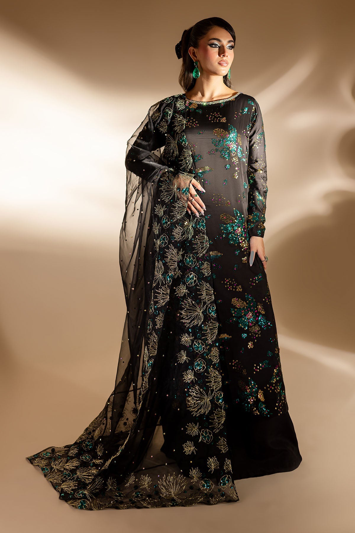 Jet Black Formal Collection Indian Raw Silk Unstitched 3 Piece