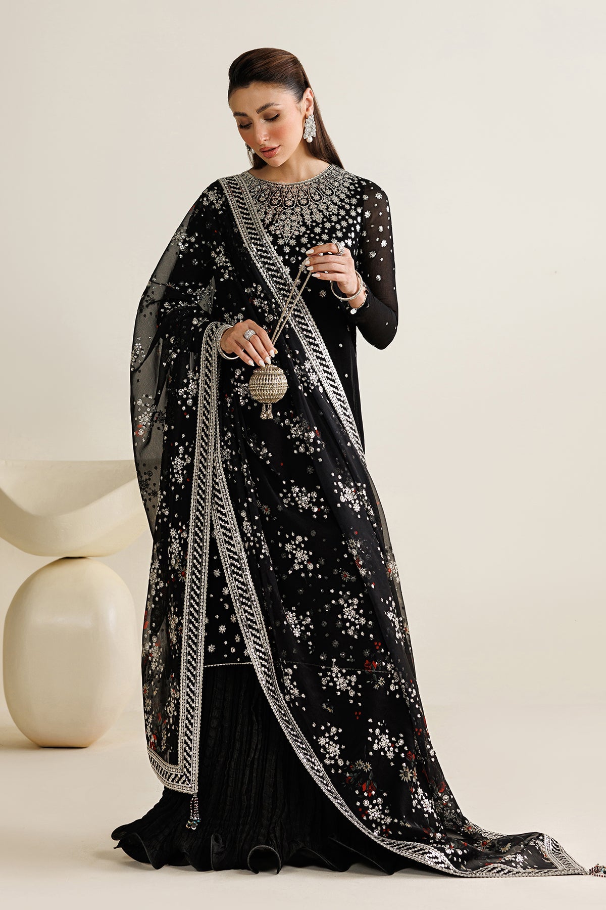 Black byChiffon Embroidered 3 Piece Unstitched Suit - Party Wear