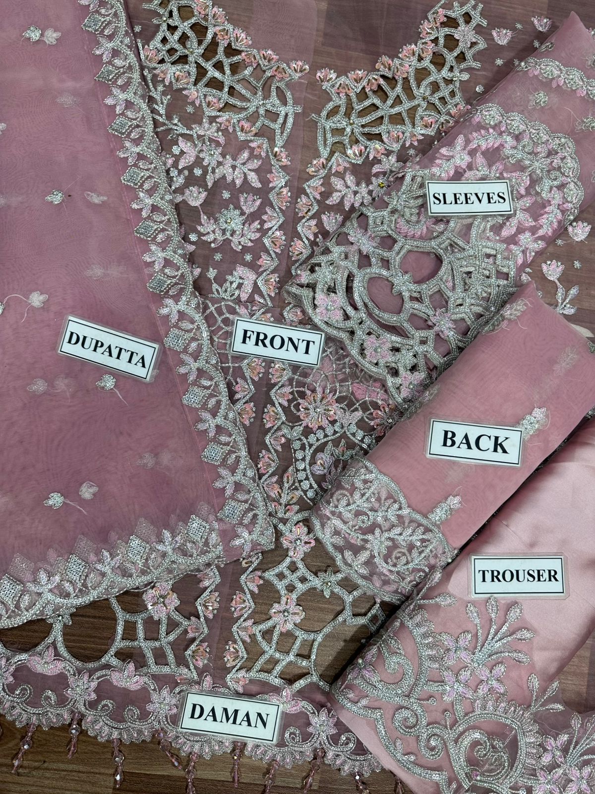 Pink Luxury Organza Suit 3 Piece Unstitched - Part Wear