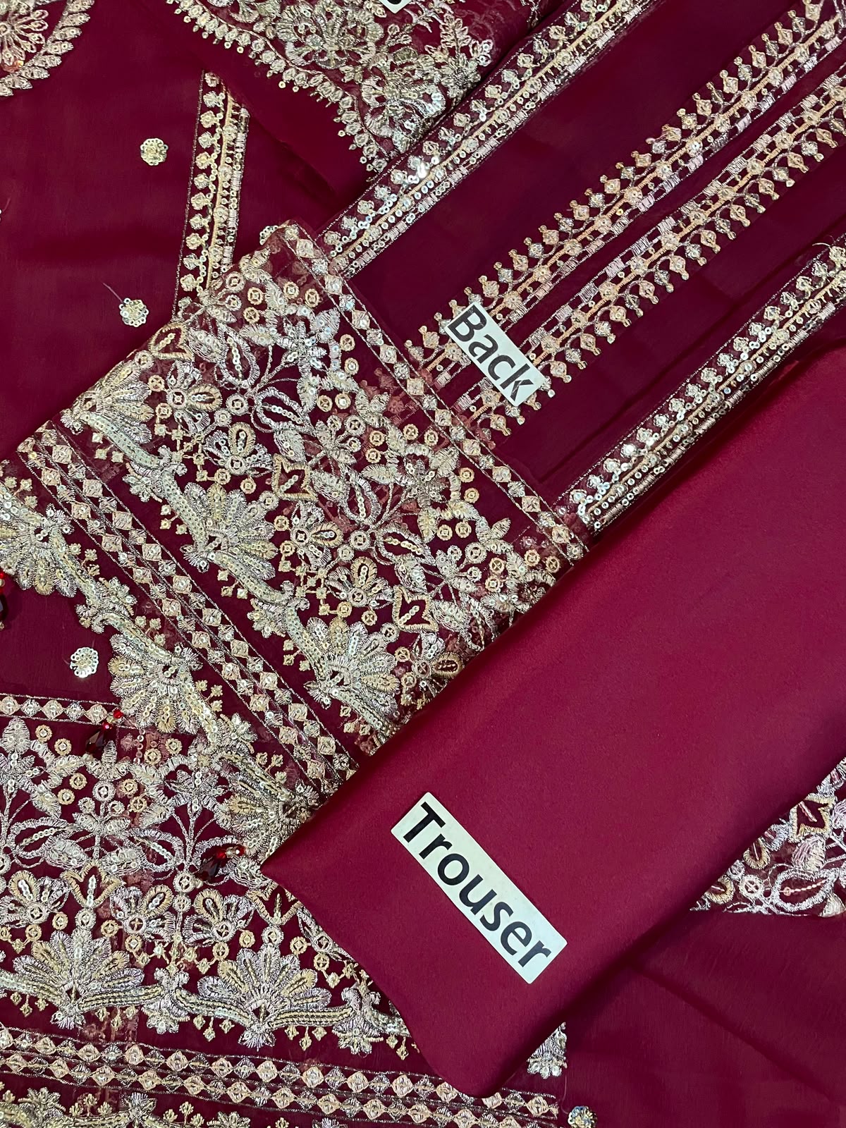 Mehroon Chiffon Embroidered 3 Piece Unstitched Suit - Party Wear