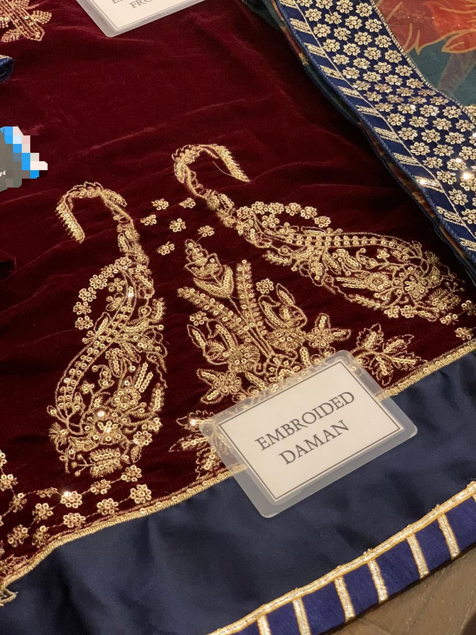 Mehroon Embroidered Unstitched 3 Piece Velvet Suit JV-2038 - Party Wear