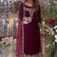 Mehroon Luxury Velvet Suit 3 Piece Unstitched - ANL