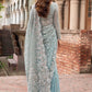 Sky Blue Embroidered Unstitched Soft Net Saree - Party Wear