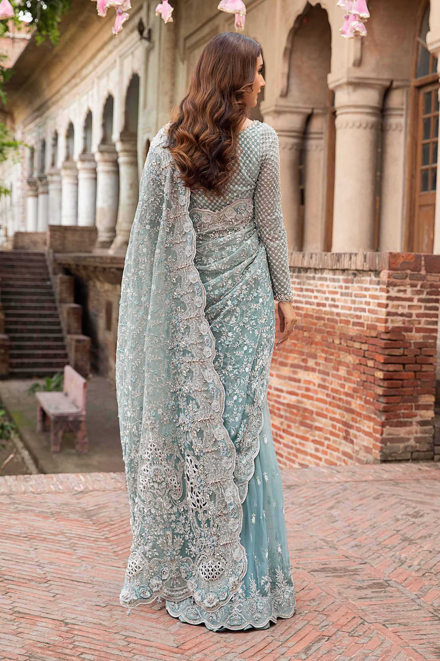 Sky Blue Embroidered Unstitched Soft Net Saree - Party Wear