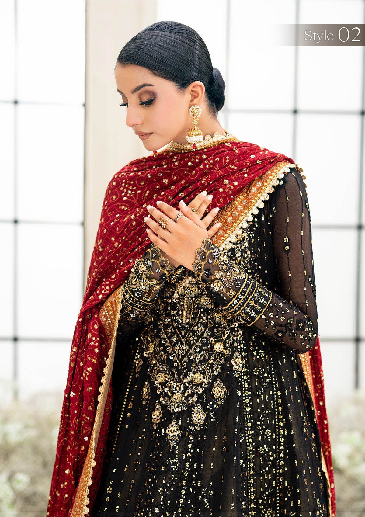 Black Wedding Festive Unstitched Emb Chiffon 3Piece Unstitched
